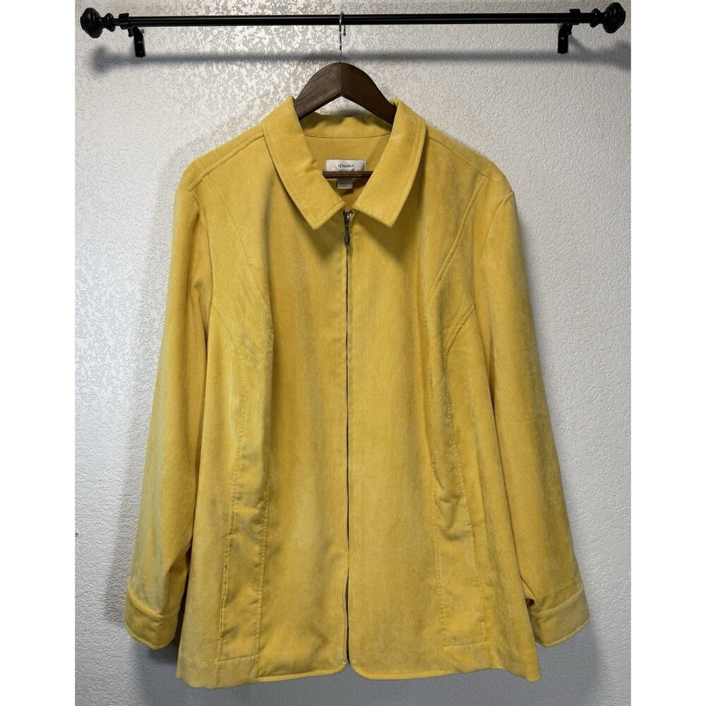 CJ Banks Women’s 4X Plus Yellow Corduroy Full Zip Jacket Collared Pockets